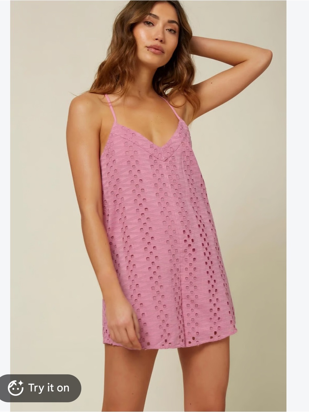 O'Neill Pink Eyelet Cami Romper with Spaghetti Straps size L cotton